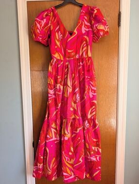 1. State Pink and Yellow Abstract Print Maxi Dress Boho Flowy
